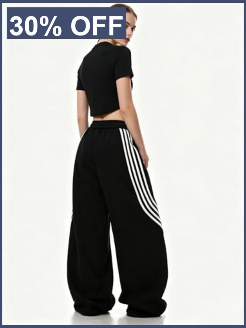 Y2K Striped Barrel Sweatpants Baggy High Waisted Wide Leg Joggers with - Picture 6 of 7